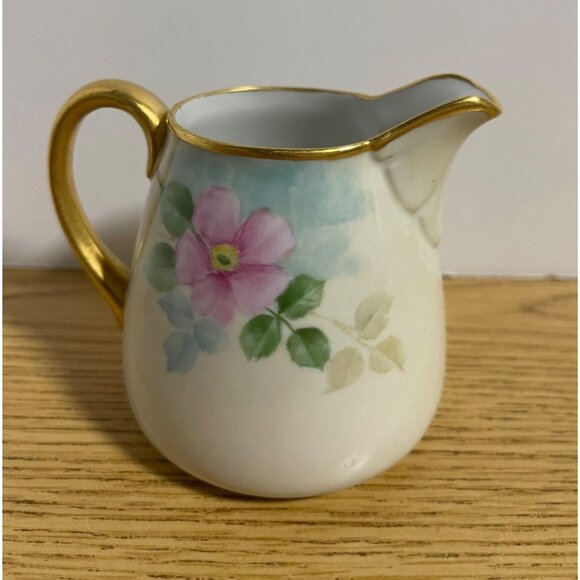 Hand-Painted Nippon Creamer Pink Floral Design Gold Accents Porcelain Vintage - Picture 1 of 10